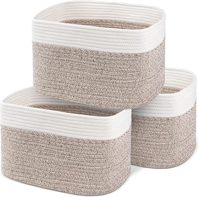 100% Cotton Rope Basket Set of 3 – 15x10x9" Coiled Rope Basket with Handles – Keeps Shape –... | Amazon (US)