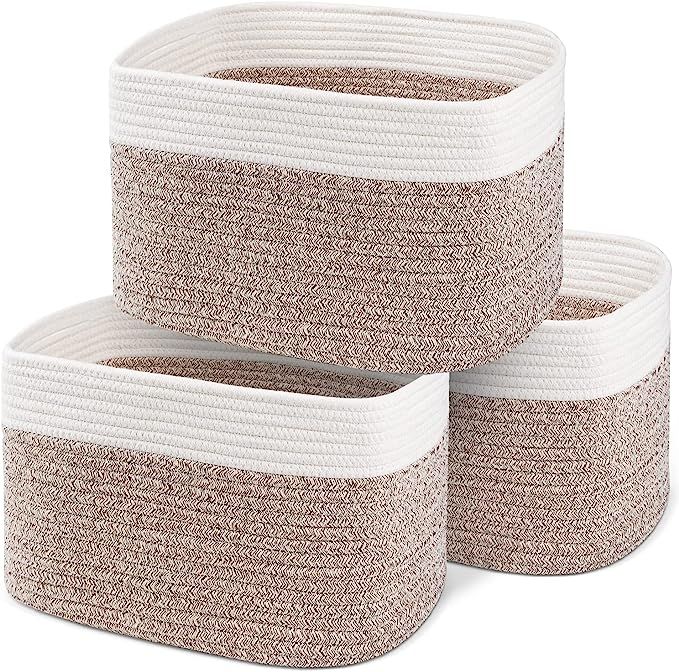 100% Cotton Rope Basket Set of 3 – 15x10x9" Coiled Rope Basket with Handles – Keeps Shape –... | Amazon (US)