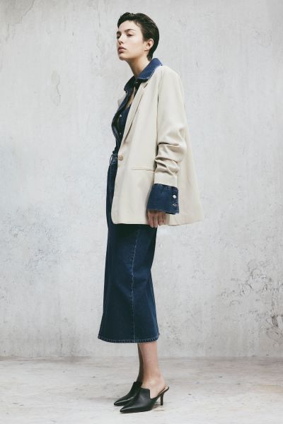 Oversized blazer - Long sleeve - Long - Light beige - Ladies | H&M GB | H&M (UK, MY, IN, SG, PH, TW, HK)