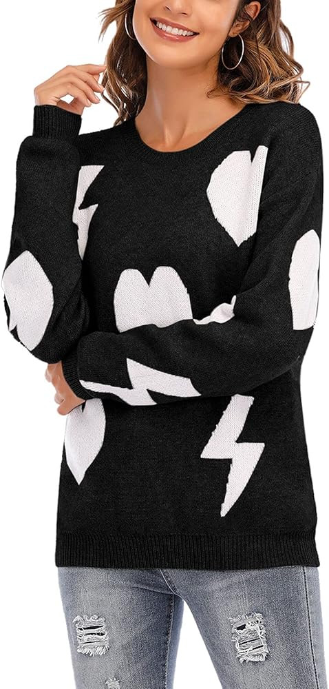 shermie Women's Pullover Sweaters Long Sleeve Crewneck Cute Heart Knitted Sweaters | Amazon (US)