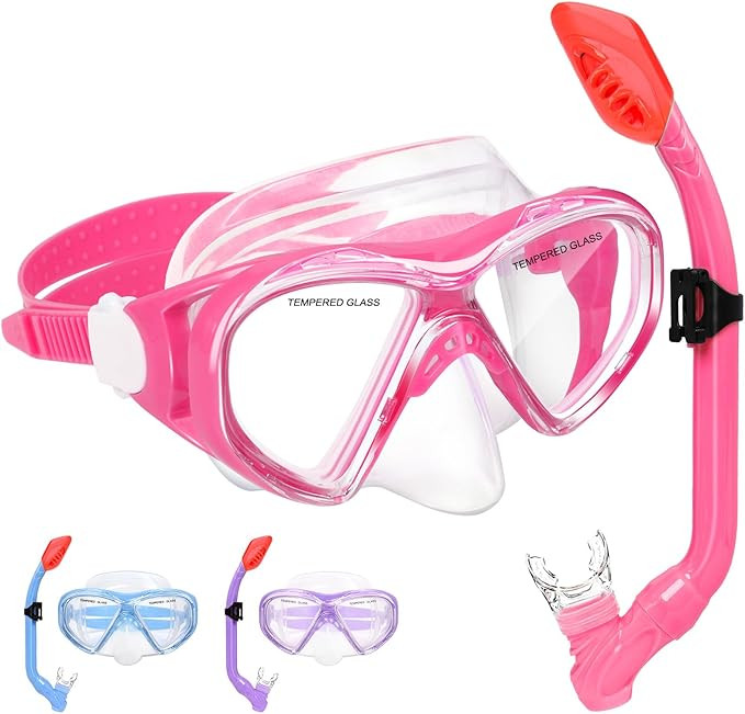 Kids Snorkel Set Dry Top Snorkeling Gear for Kids Youth Boys Girls Junior Age 5-15,Tempered Glass... | Amazon (US)