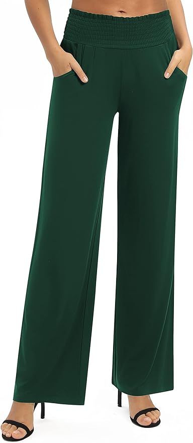 Urban CoCo Women's Solid Wide Leg Palazzo Lounge Pants Casual Straight Leg High Waist Stretch Pan... | Amazon (US)