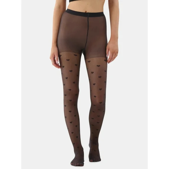 No Boundaries Hearts Pattern Tights for Women, Sizes S-3XL | Walmart (US)