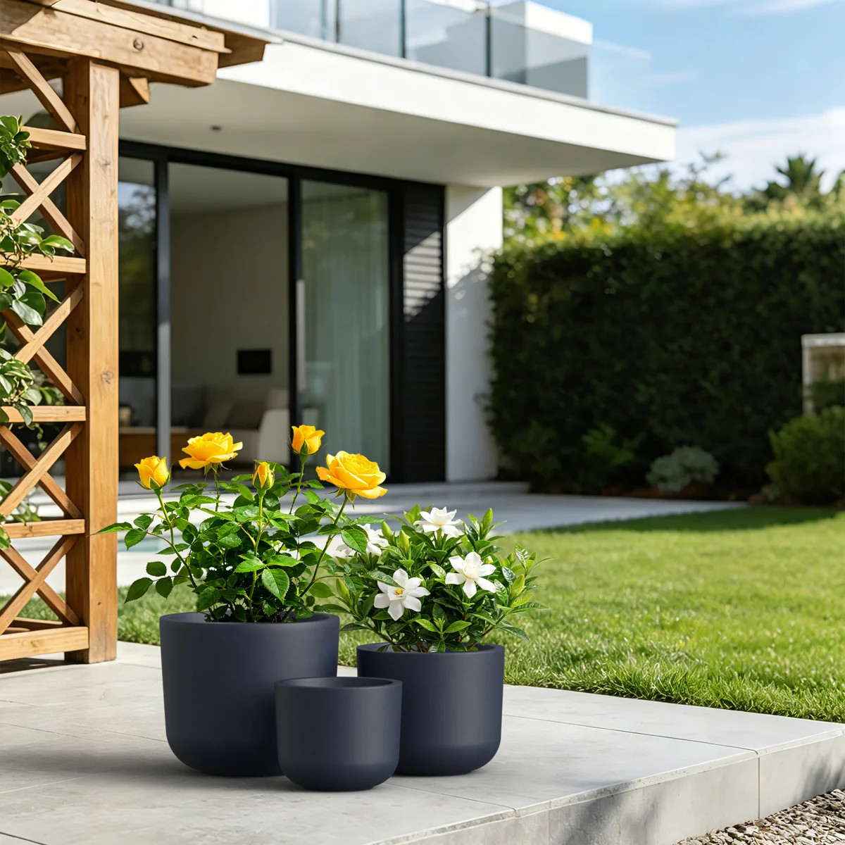 Set of 3 Round Concrete Planters, 9/11/13 Inch Modern Indoor&Outdoor Plant Pot Set, Charcoal Gray | Wayfair North America
