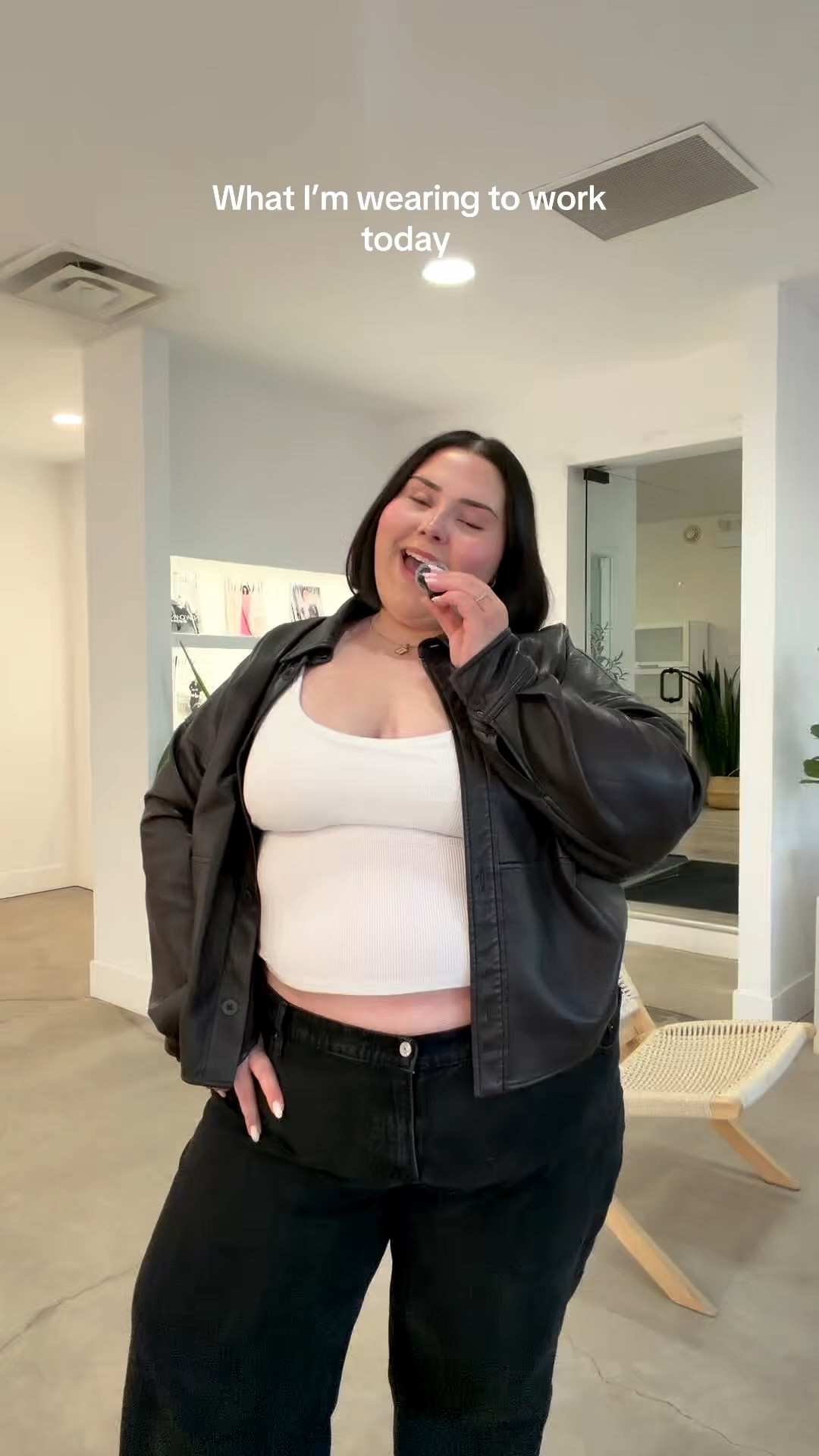 Plus size spring outfit inspo🫶🏻 leather jacket, baggy black jeans, tabby flats. Wearing @abercrombie denim as always!! 

#LTKjeans #LTKplussize #LTKstyletip