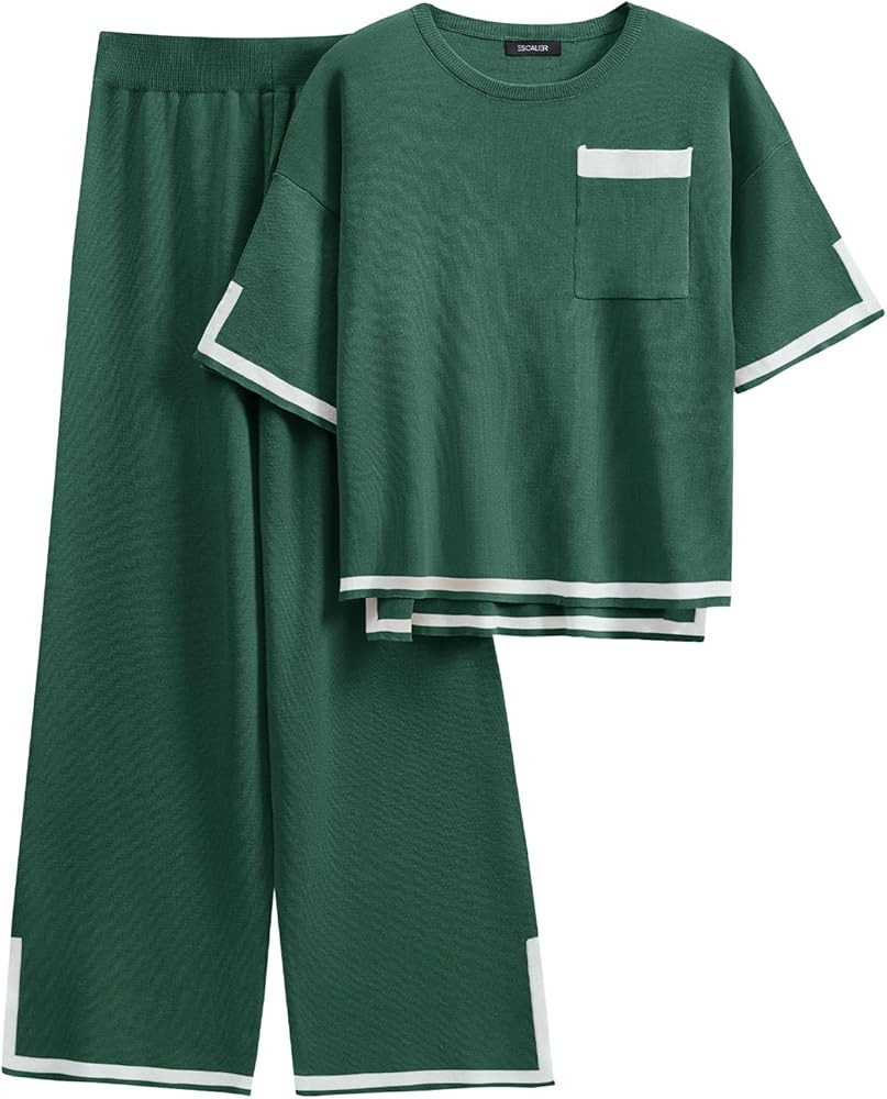 Taurus Womens 2 Piece Outfits Short Sleeve Sweater Set for Women Pullover Knit Sweatersuit Top Wi... | Amazon (US)