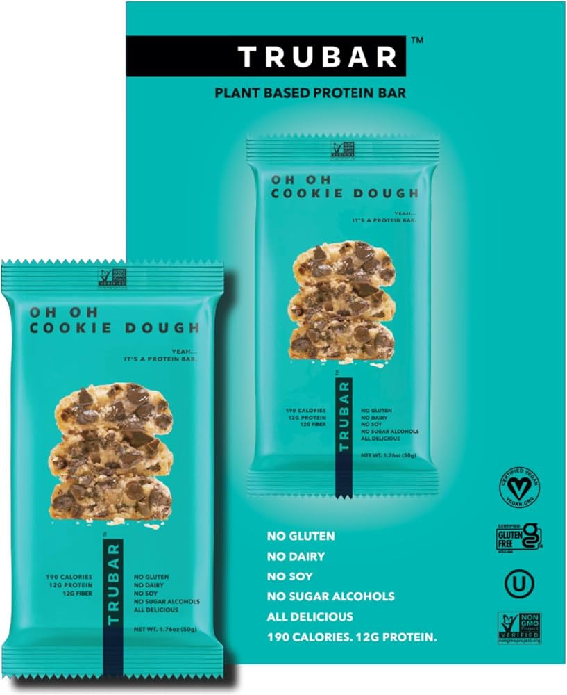 TRUBAR Vegan Protein Bar, Oh Oh Cookie Dough, Gluten Free, Plant Based Protein, Dairy Free, Non G... | Amazon (US)