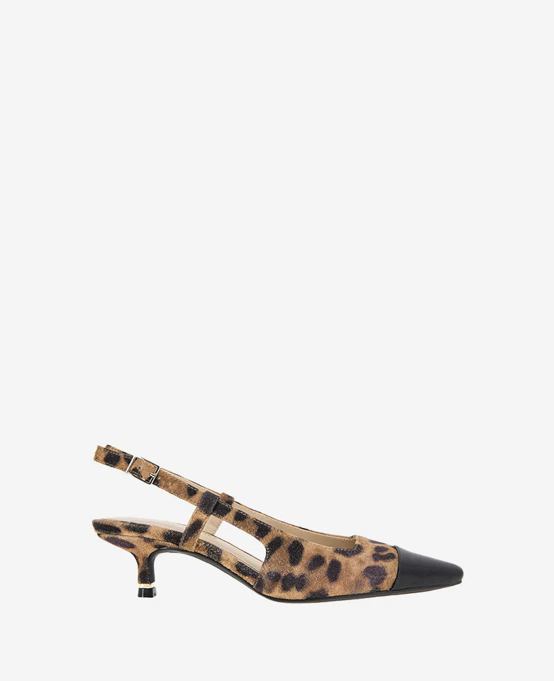 Kenneth Cole | Martha Leopard Suede Cap Toe Slingback Kitten Heel, Size: 9.5 | Kenneth Cole