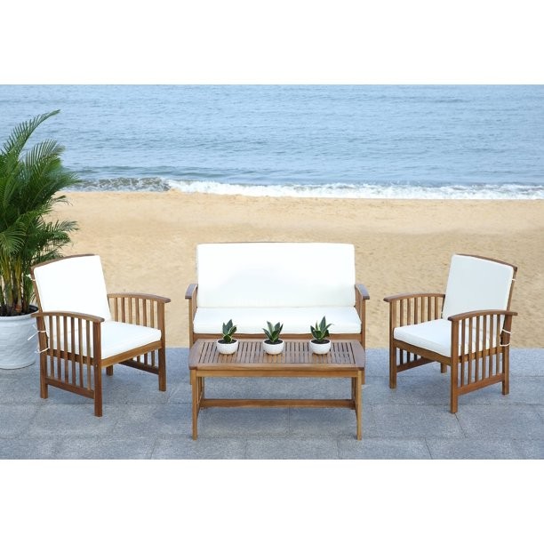Safavieh Rocklin Outdoor Contemporary 4 Piece Living Set with Cushion | Walmart (US)