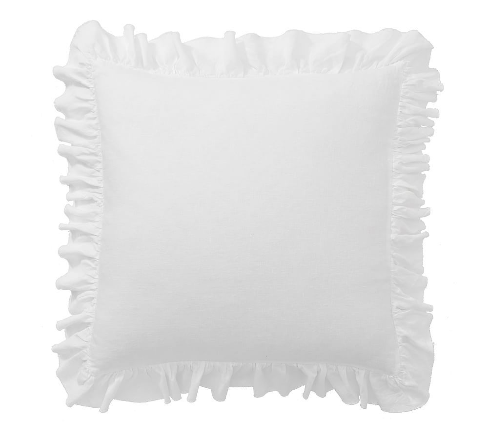 White Belgian Flax Linen Fringe Ruffle Euro Shams, Set of 3 | Pottery Barn (US)