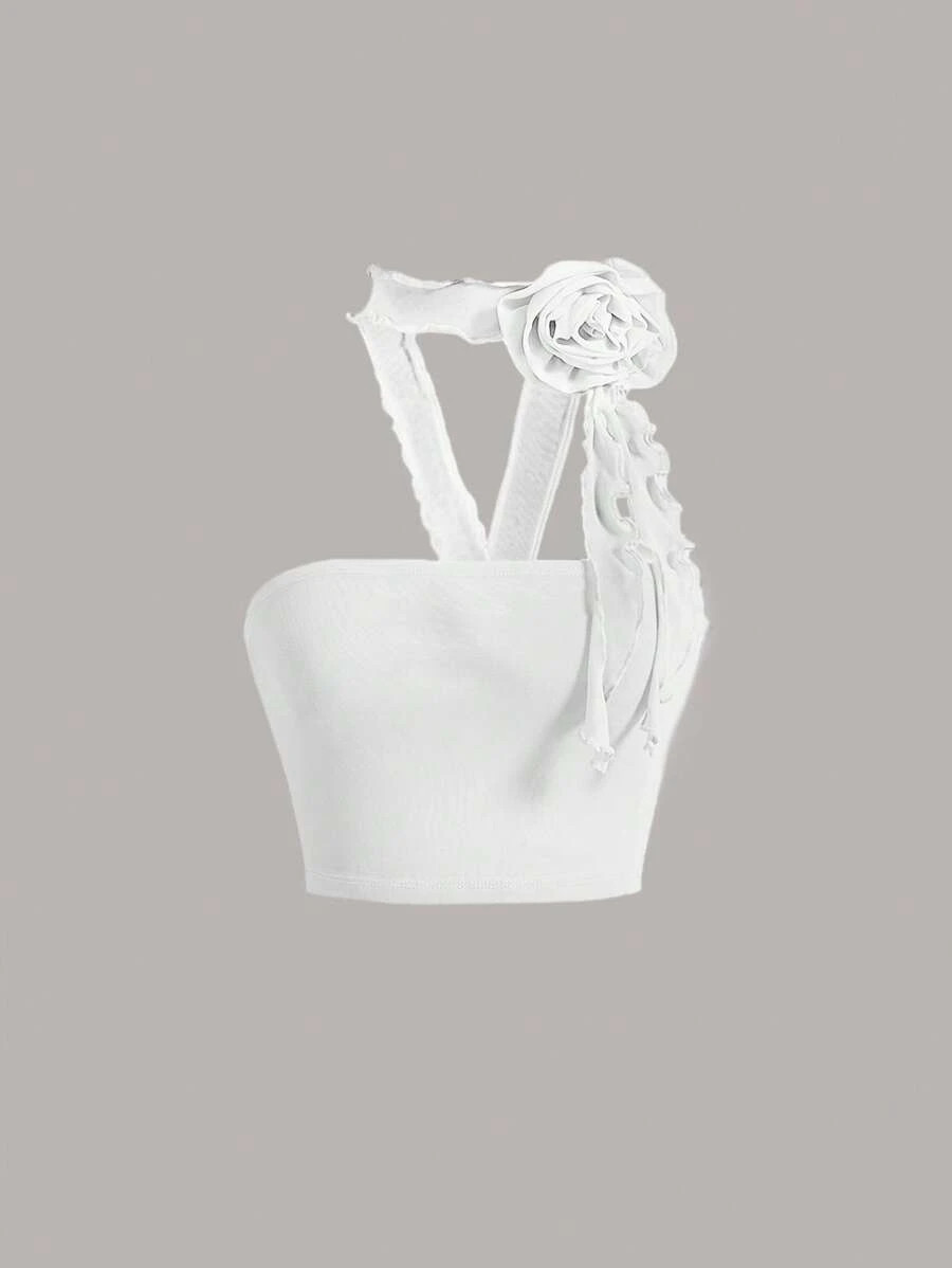 SHEIN MOD Stereo Flower Crop Halter Top | SHEIN