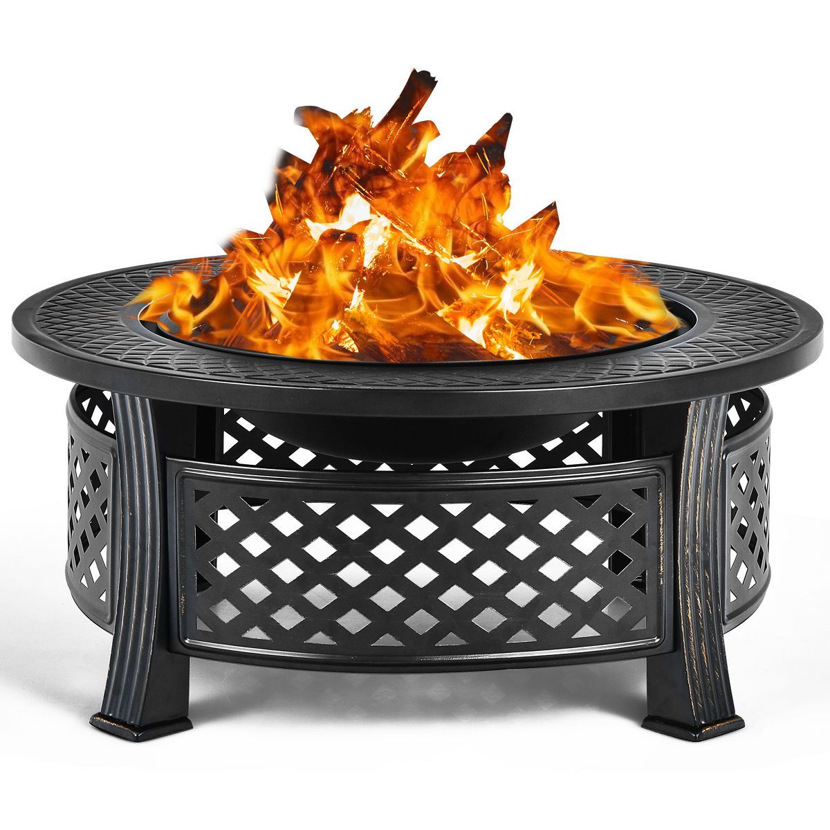Tangkula 3-in-1 Round Fire Pit Set 32 Inch Round Wood Burning Firepit Table Multifunctional Metal... | Target