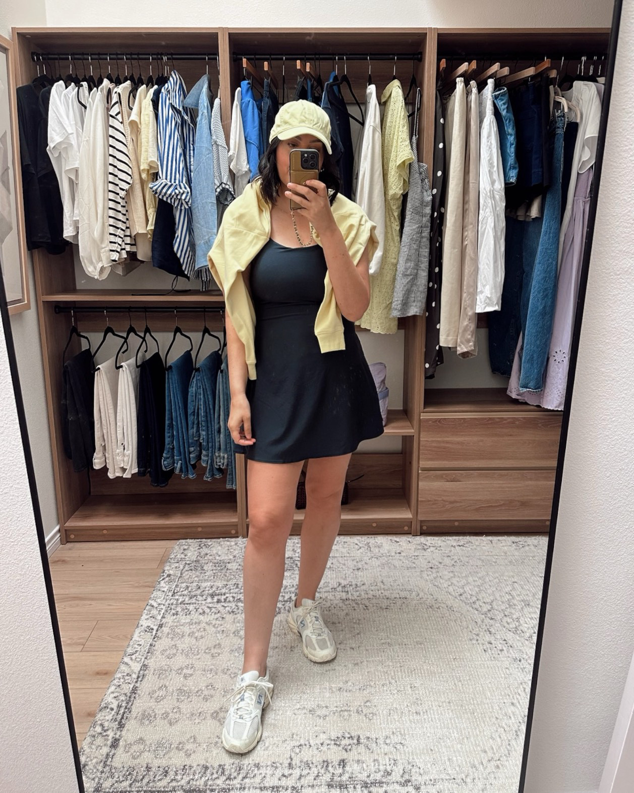 I’m so impressed with this dress! It has a built in sports bra that has removable pads and it actually holds me in!  I wouldn’t run in it but I would play pickleball! It’s also very good for a sports game. 

I’m in the large, it runs a bit big in the chest, to be honest but the straps are adjustable. It has a liner biker short as well. It’s a lightweight, stretchy fabric, very soft. 10/10 for me. This is the dark blue (navy). 

 