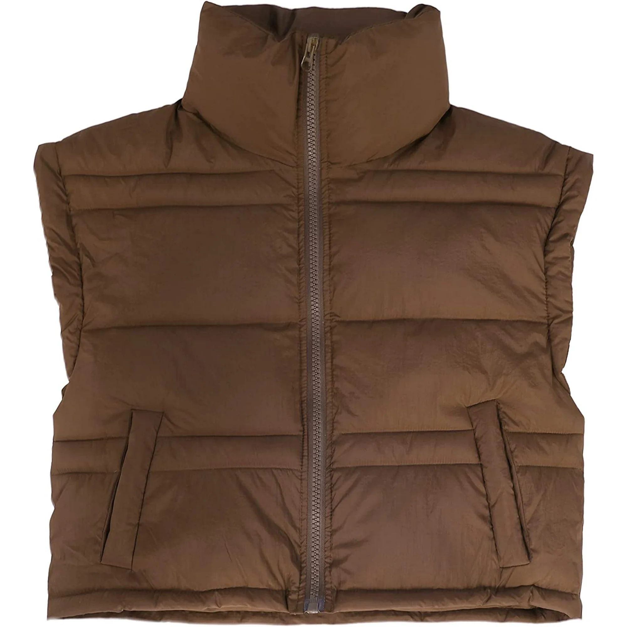 DanceeMangoos Women's Cropped Puffer Vest Zip Up Stand Collar Sleeveless Outerwear with Pockets | Walmart (US)