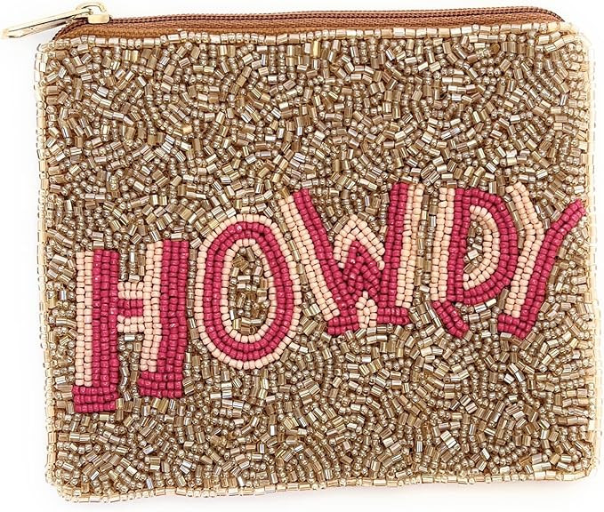 Twine and Love HOWDY Coin Purse Pouch, Coin Purse Pouch, Beaded Coin Purse, Cute Coin Brown | Amazon (US)
