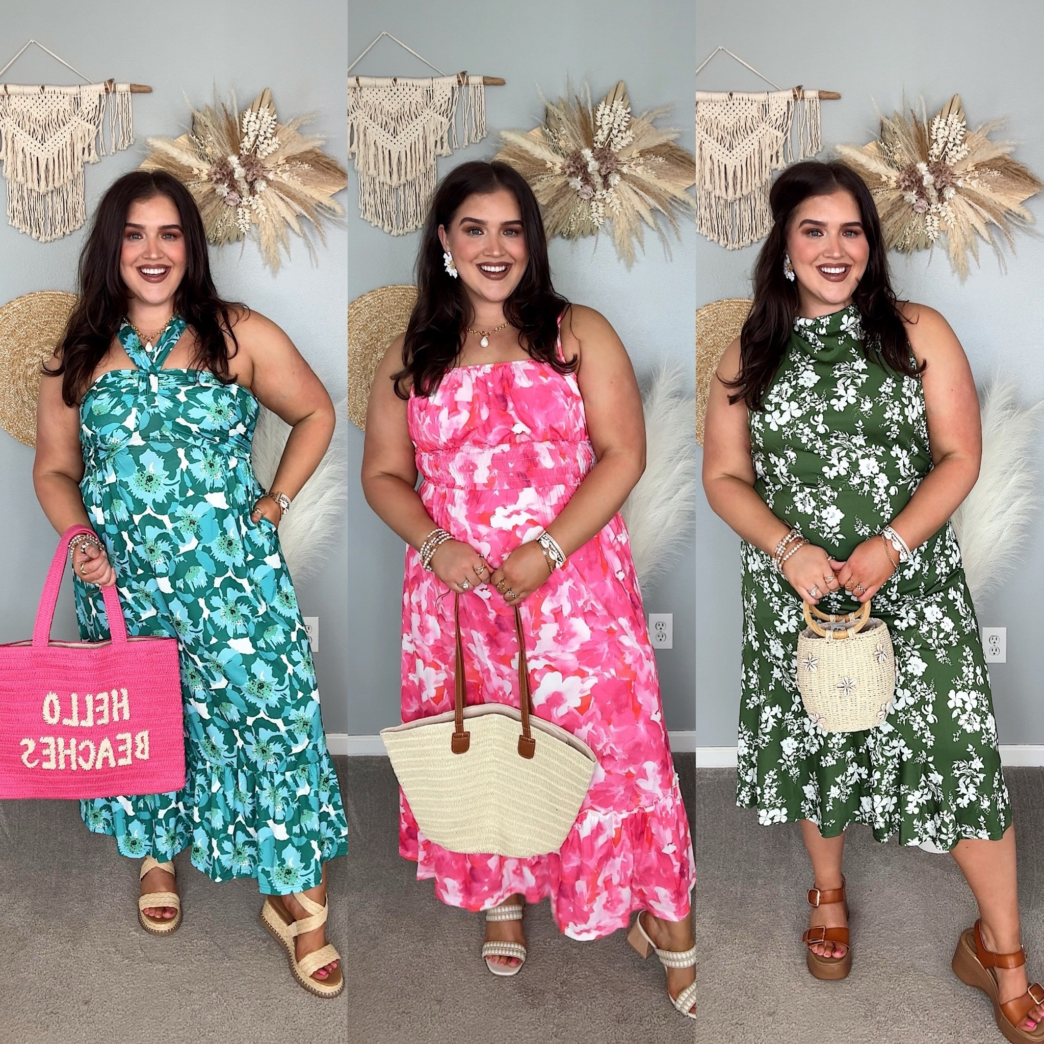 Spring curvy floral dresses 💐Halter vacation dress, baby shower maxi dress, open back midi dress. Spring rattan wedges, heels and sandals. All size XL

#LTKstyletip #LTKmidsize #LTKSeasonal