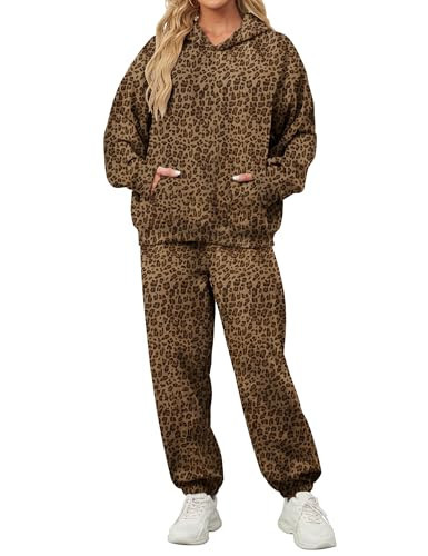 Eutten Leopard Print Sweatsuits for Women Set 2 Piece Leopard Hoodie Cheetah Print Oversized Sweatshirt Sweatpants Lounge Set | Amazon (US)