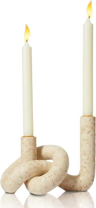 DN DECONATION Knot Shaped Taper Candle Holders - Travertine Resin Candlestick Holders, Candle Sti... | Amazon (US)