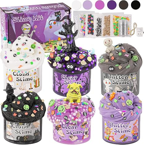 LAWOHO 6 Packs Purple Black Slime Kit - Cloud, Butter & Clear Slime, Slime for Kids with Spooky S... | Amazon (US)