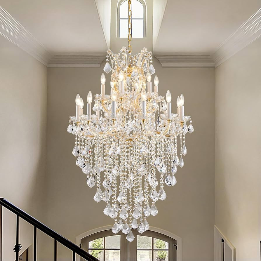 Large Modern Gold Crystal Chandeliers 18-Light Foyer Chandelier for High Ceiling Maria Theresa Cr... | Amazon (US)