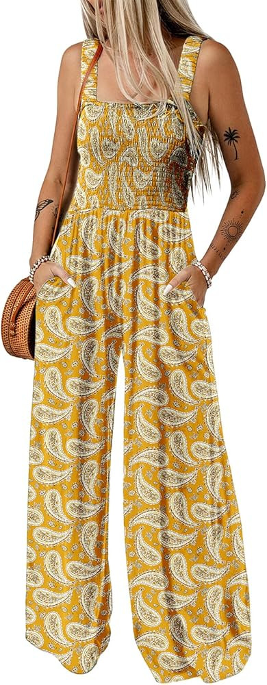 Dokotoo Women's Casual Loose Overalls Jumpsuits One Piece Sleeveless Printed Wide Leg Long Pant R... | Amazon (US)