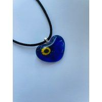 Fused Glass Heart Pendant/Fused Murrini Pendant - Jewelry/ Cobalt/Ukraine Pendant Sunflower | Etsy (US)