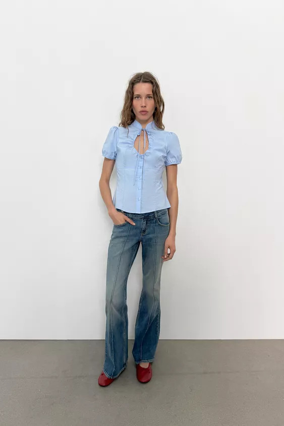 POPLIN TOP WITH TIE DETAIL | Zara UK