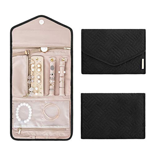 BAGSMART Travel Jewelry Organizer Roll Foldable Jewelry Case,Black | Amazon (US)