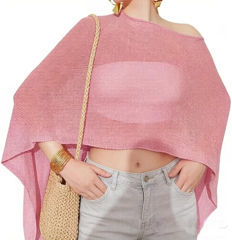 Amiblvowa Women Sheer Poncho Top Lightweight Crochet Mesh Shawl See Through Knit Shrug Off the Sh... | Amazon (US)