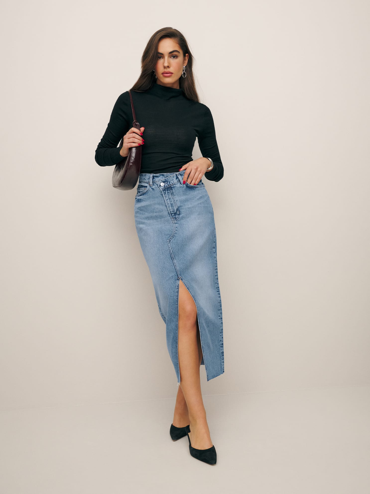 Nila Long Denim Skirt | Reformation (Global)