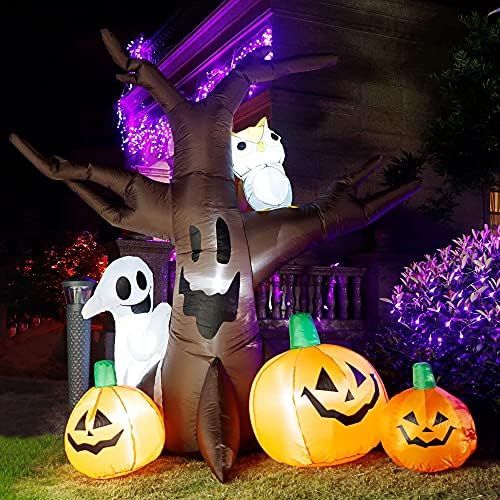 YOFIT Halloween Inflatable 8 Ft Ghost Tree with Pumpkin Owl, LED Lights Blow up Outdoor Decoratio... | Amazon (US)