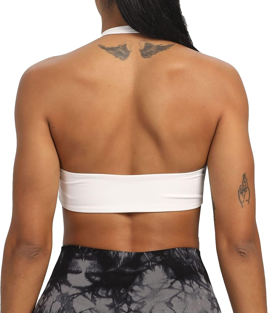 Aoxjox Women's Workout Sports Bras Fitness Backless Padded Taylor Scrunch Halter Bra Yoga Crop Tank  | Amazon (US)