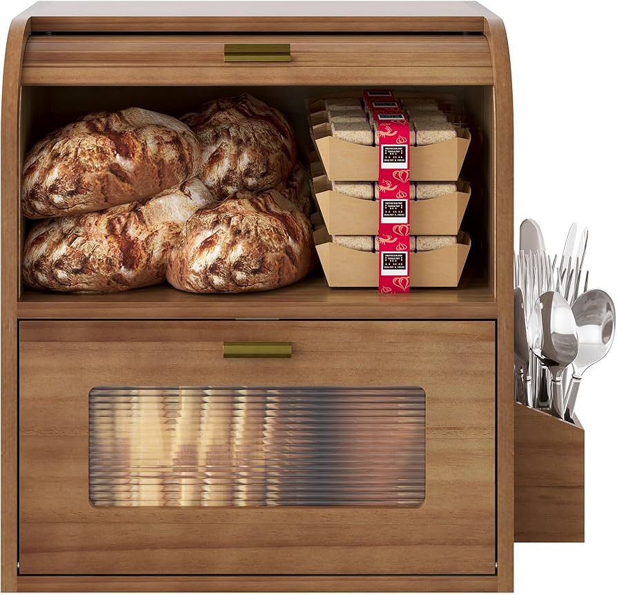 TQVAI Roll Top Bread Box for Kitchen Countertop, Keep Fresh Longer, Easy to Maintenance, Double L... | Amazon (US)