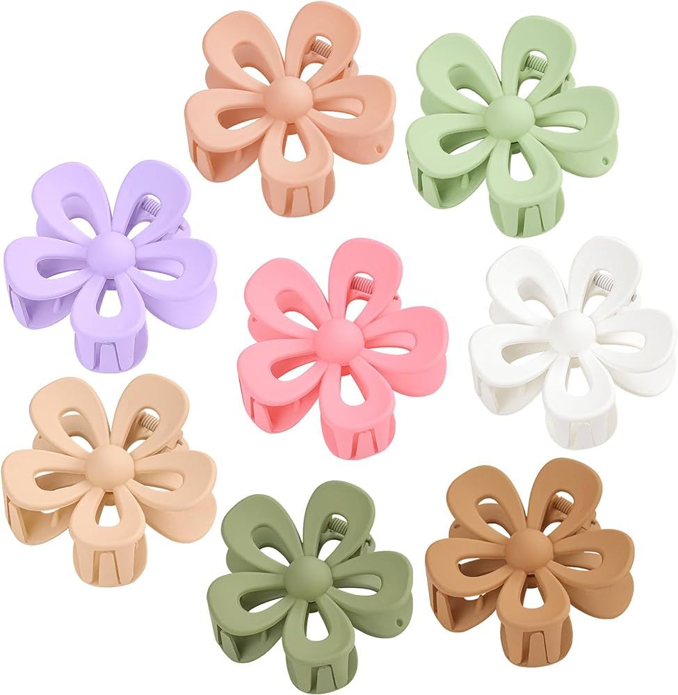 8PCS Matte Flower Hair Clips for Women Girls Flower Hair Claw Clips for Thick Hair Big Claw Clips... | Amazon (US)