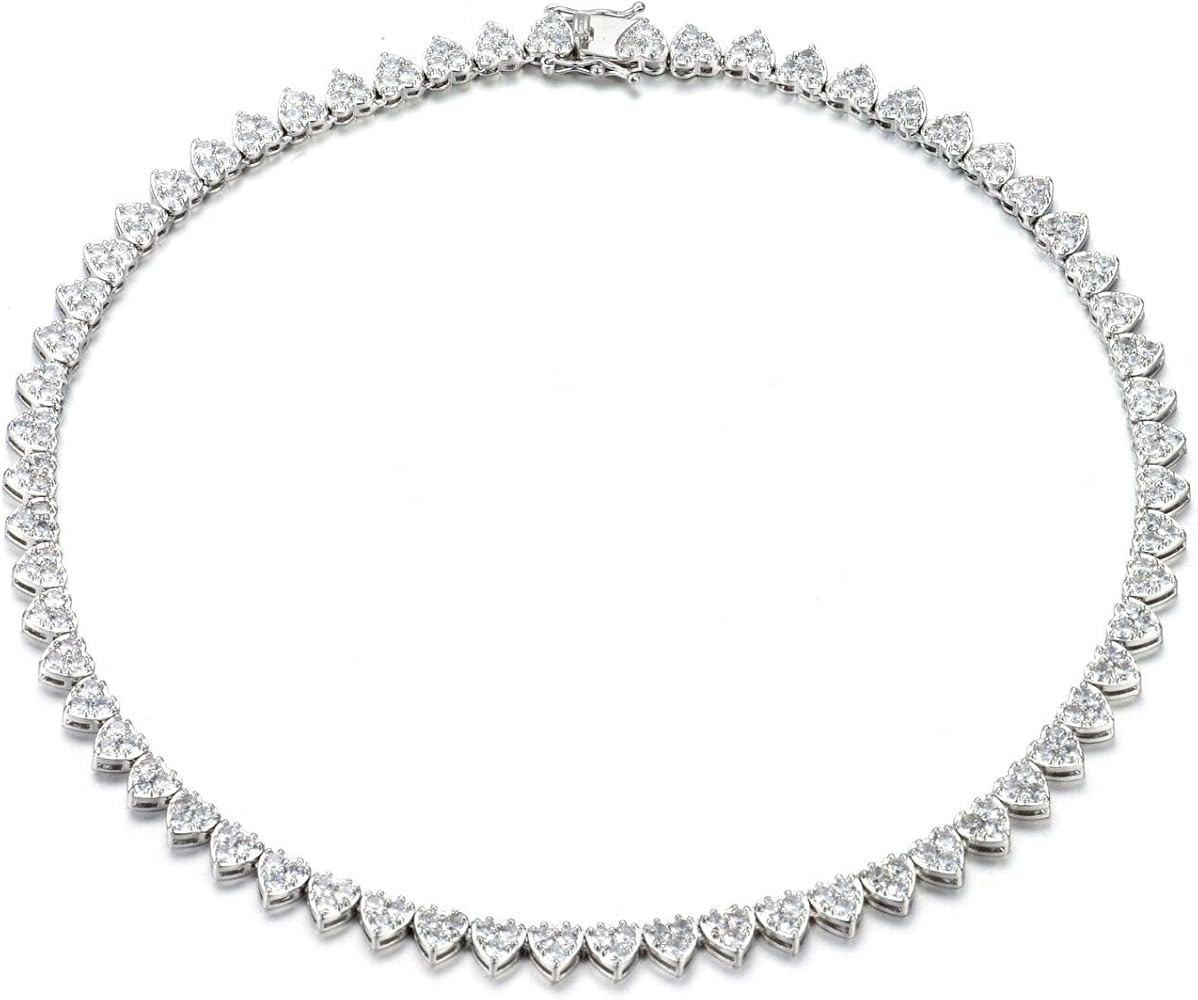 NYC Sterling Women's Cubic Zirconia Heart Tennis Necklace, 17" | Amazon (US)