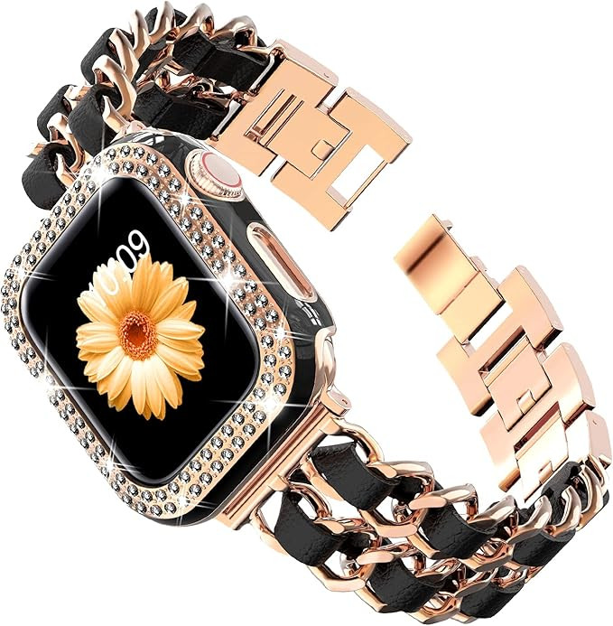 DABAOZA Compatible for Apple Watch Band 38mm 42mm with Case,Women Bracelet Cowboy Chain Double Li... | Amazon (US)