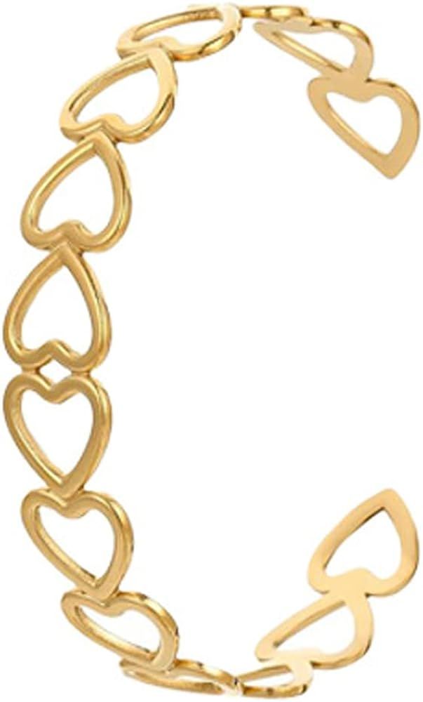 Eksesriy Womens Cuff Bracelets Heart Open Bangle Jewelry for Girls | Amazon (US)
