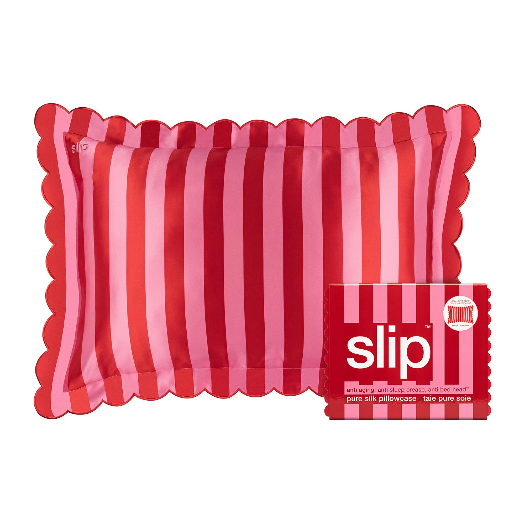 slip Queen Pure Silk Pillow Case with Scalloped Edge - 100% Pure 22 Momme Mulberry Silk - Queen S... | Amazon (US)