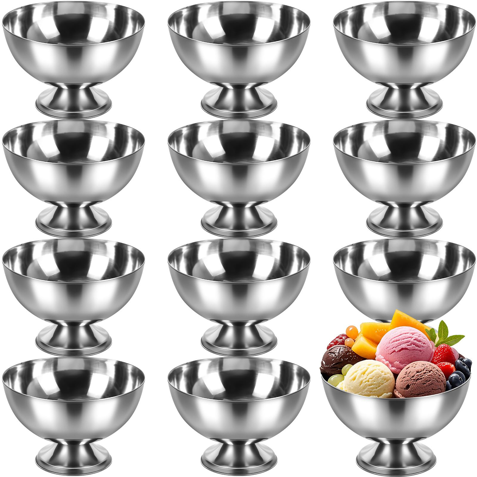 Honeydak 12 Pcs Stainless Steel Ice Cream Bowl Serving Dessert Cup Sauce Bowls Dish Metal Dessert... | Amazon (US)