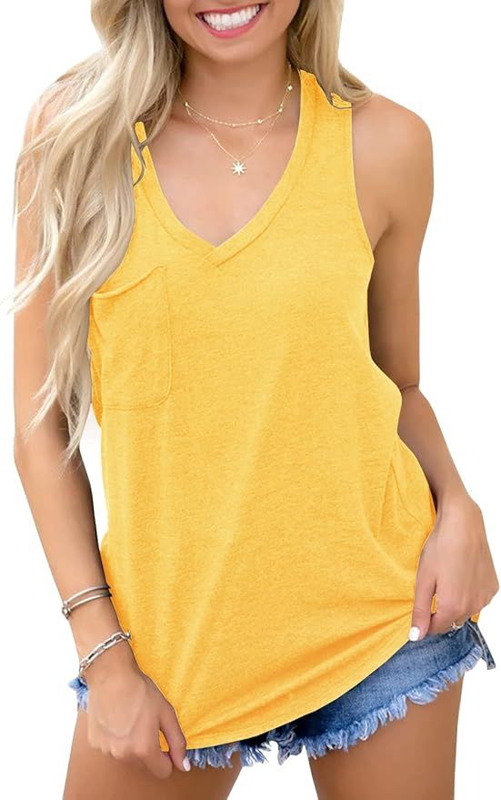 Laseily Women’s V Neck Sleeveless Tank Tops Workout Yoga Loose Lightweight Flowy Summer Tee Shi... | Amazon (US)