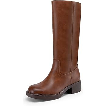 DREAM PAIRS Women's Square Toe Platform Chunky Block Heel Knee High Riding Boots | Amazon (US)