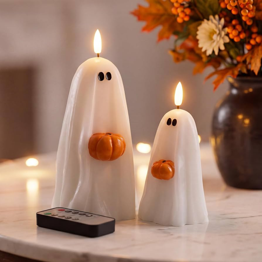 Set of 2, Real Wax, Battery Operated LED, Remote, Spooky Home Decor for Party, Fireplace, Mantle,... | Amazon (US)