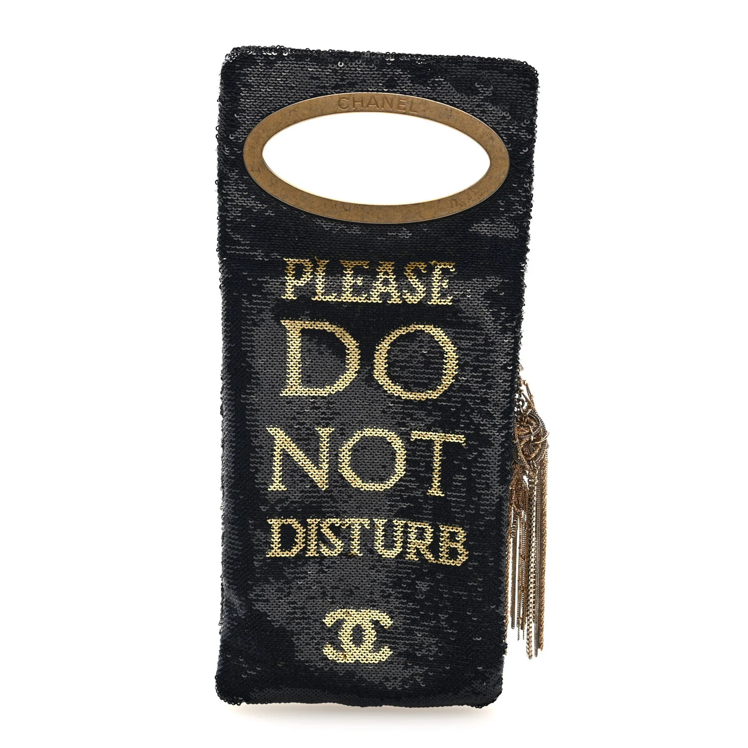 Sequin Do Not Disturb Minaudiere Clutch Black Gold | FASHIONPHILE (US)