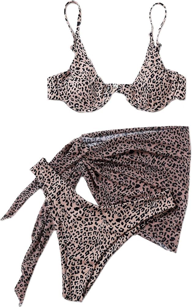 Verdusa Women's 3 Piece Bathing Suit Triangle Bikini Swimsuit Set with Cover Up Skirt | Amazon (US)