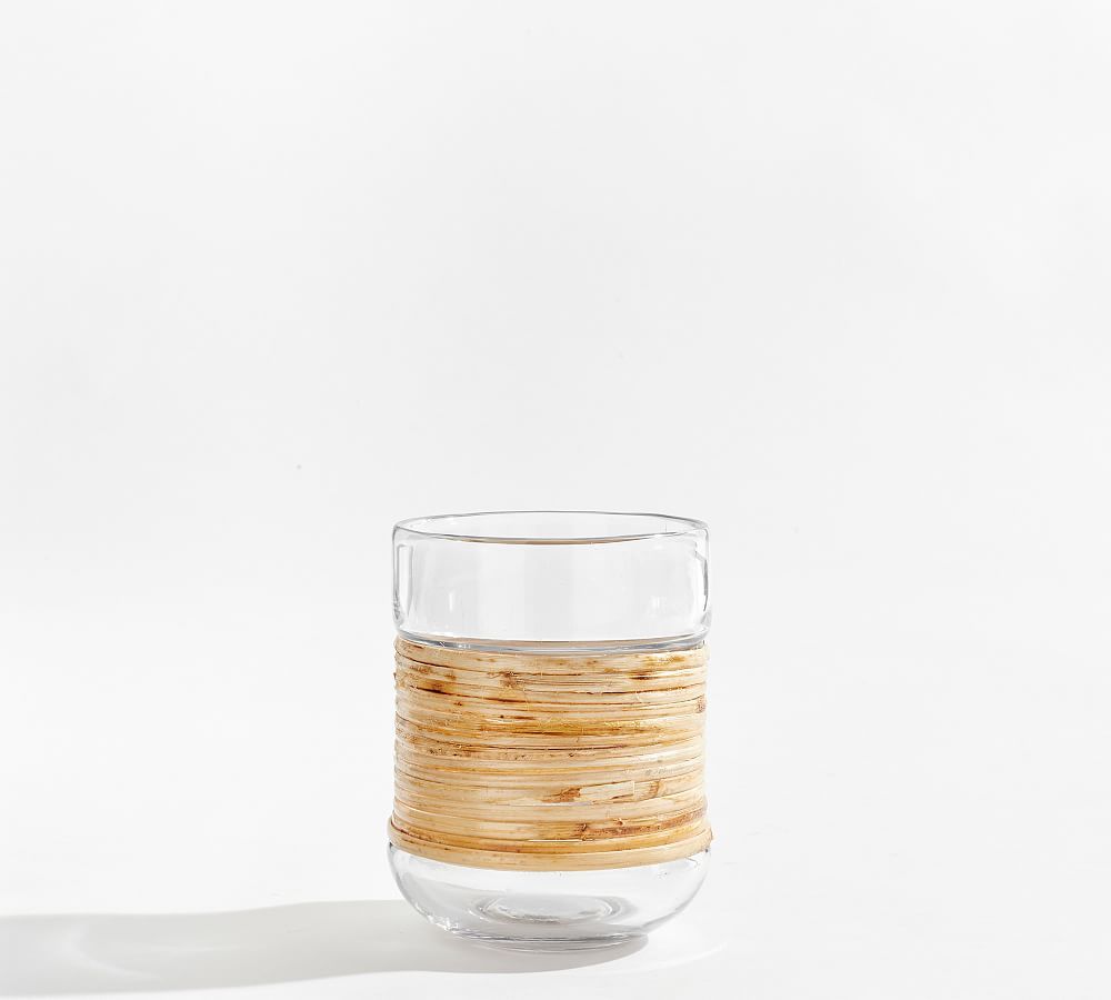Palm Woven Rattan & Glass Hurricane Candleholder | Pottery Barn (US)