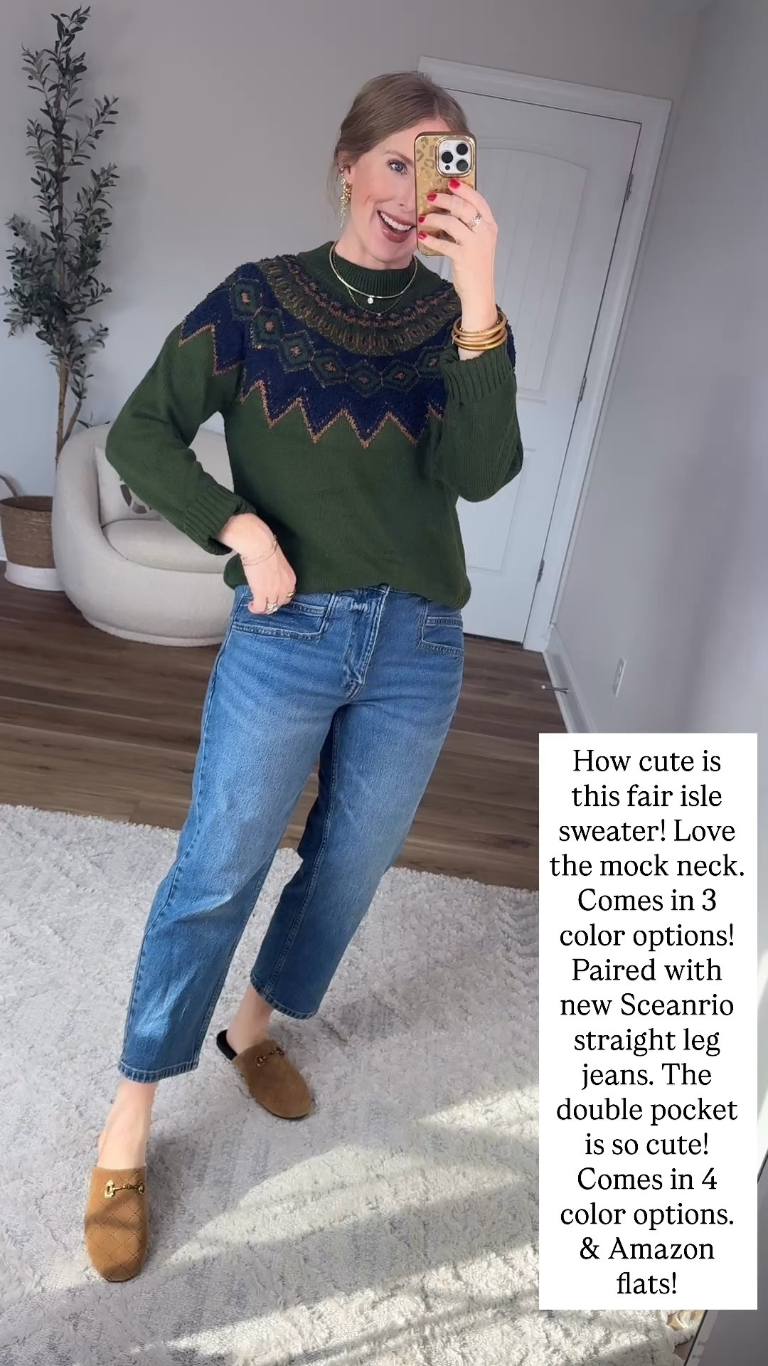 Walmart try on, Walmart fashion, scenario, fair isle sweater, cropped jeans, Amazon flats