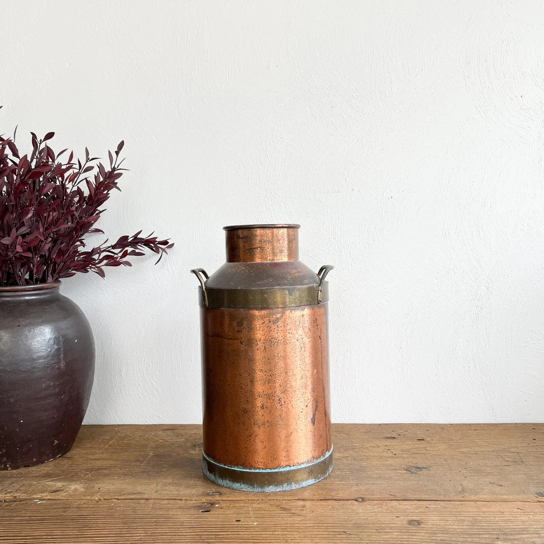 Antique Copper Milk Jug with Brass Handles | Vintage Gift Ideas, Kitchen Decor, Farmhouse Antique... | Etsy (US)