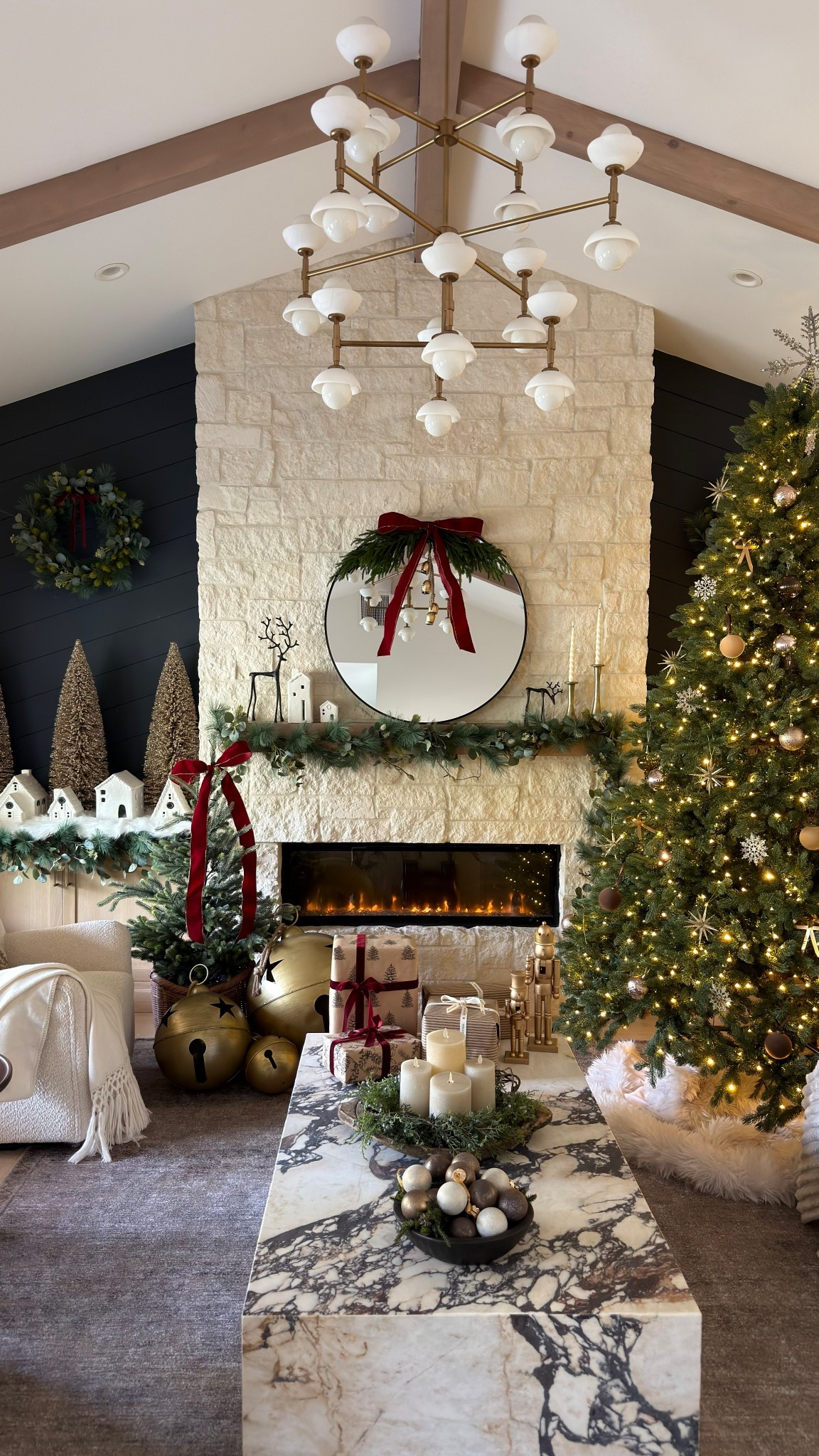 When you are too scared to drill into the stone to hang a wreath, you create a mirror swag, and gives the same effect! It was so easy to DIY for the holidays 

#LTKHoliday #LTKSaleAlert #LTKHome