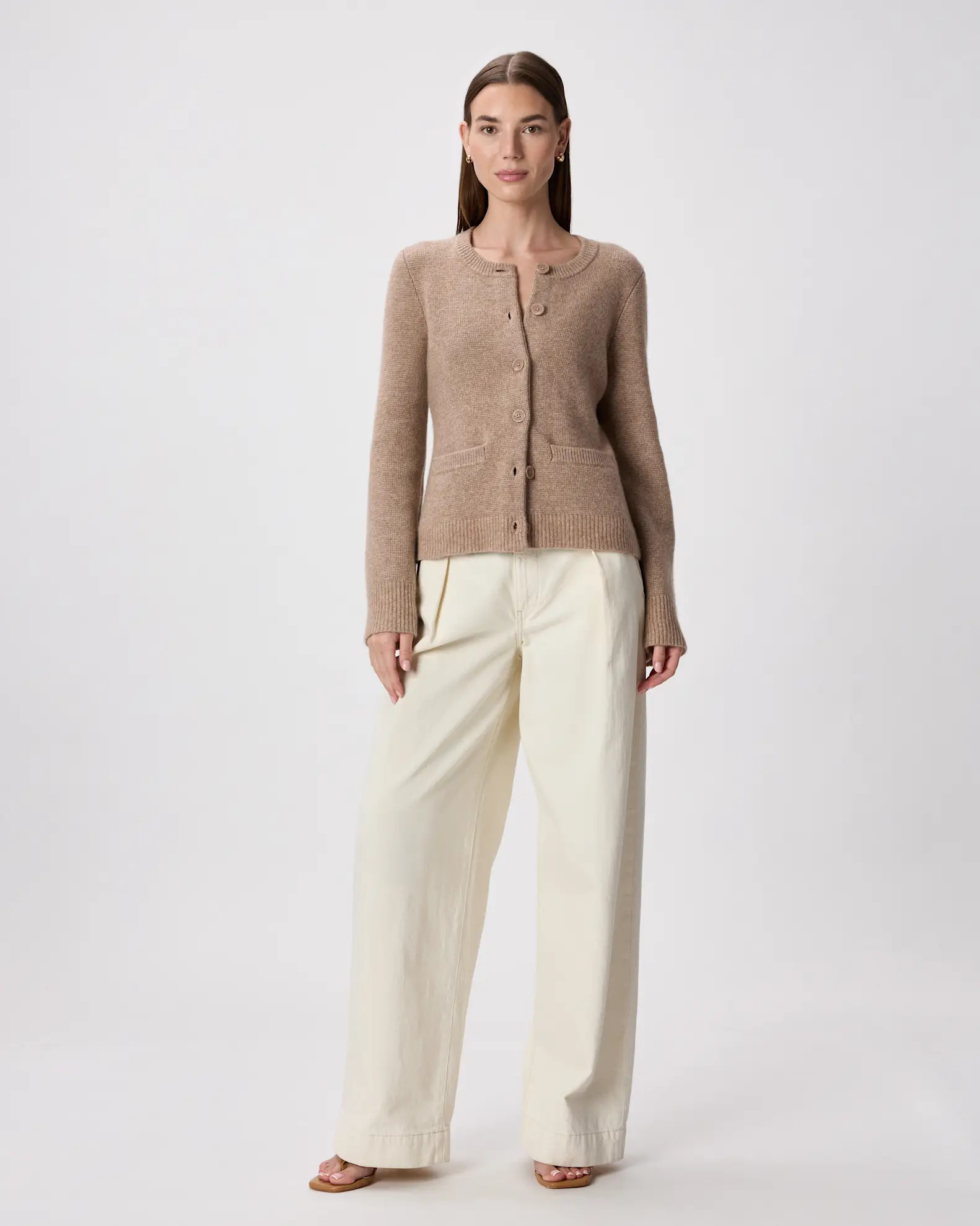 Mongolian Cashmere Structured Cardigan in Oatmeal | Quince
