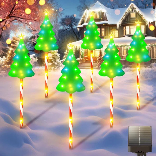 Solar Powered Outdoor Candy Cane Christmas Tree Lighted Display (Set of 6) | Wayfair North America